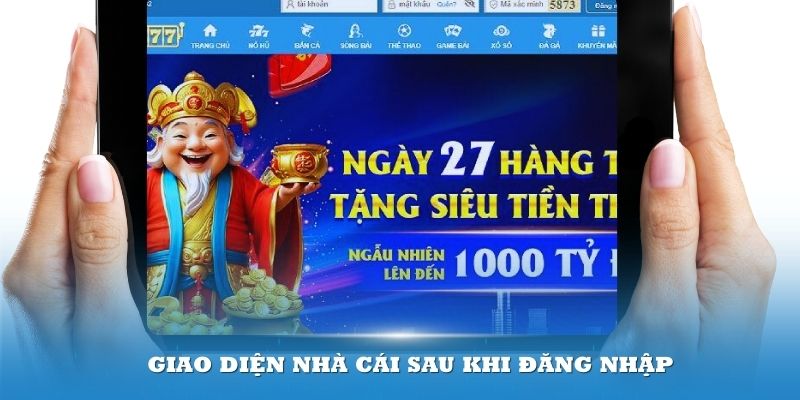 Giao diện nhà cái sau khi đăng nhập Vin777 thành công